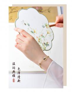 天然和田玉14k包金手链简约轻奢女复古风手串招财平安扣转运手链